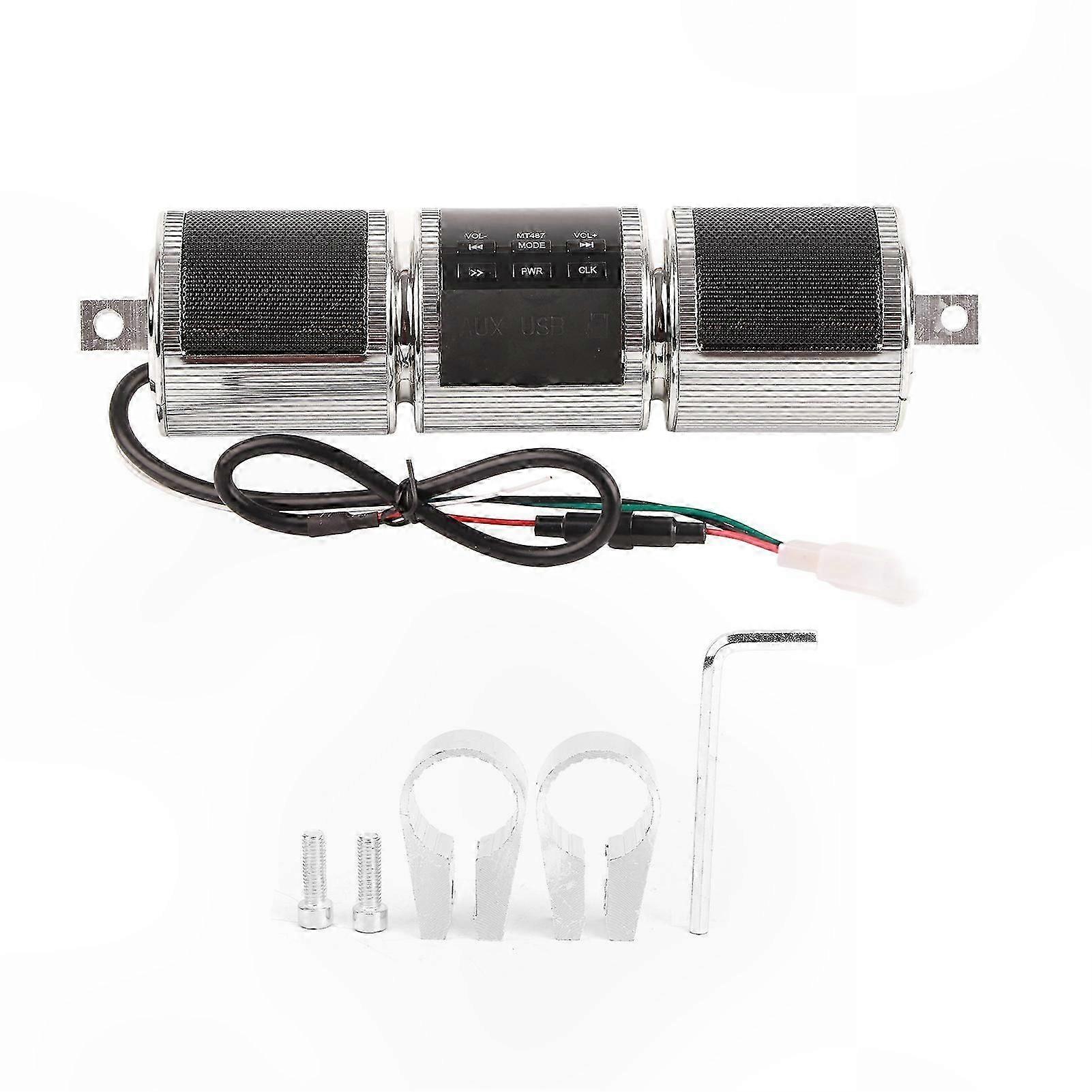 Waterproof Motorcycle Handlebar Speaker with Bluetooth MP3 Player High Sound Quality Silver