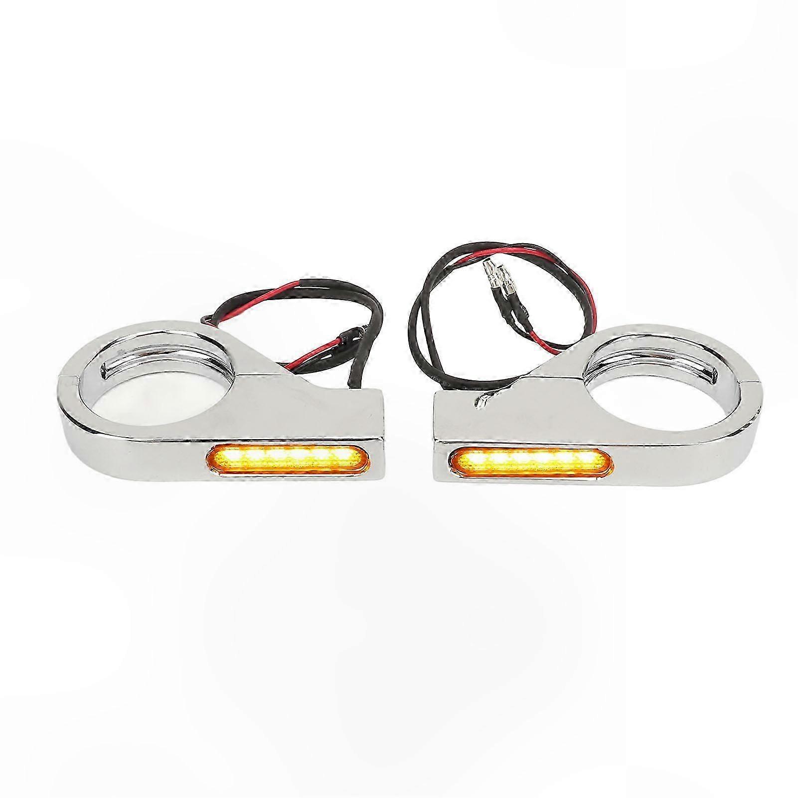 Silver-Plated Front Fork Turn Signal Lights Amber DRL for Motorcycles