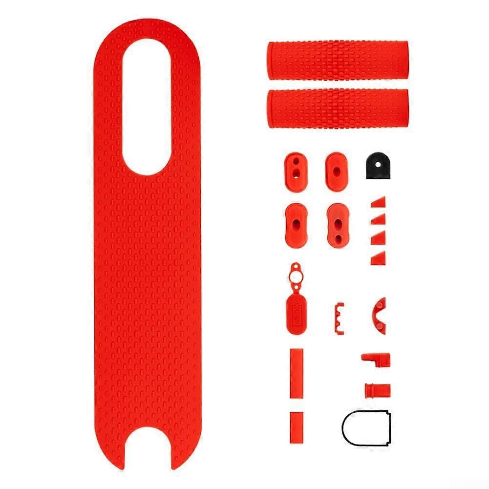 Safety Focused Electric Scooter Handlebar Grips and Foot Pads Set for Xiaomi For M365 Non Slip Features (Red)