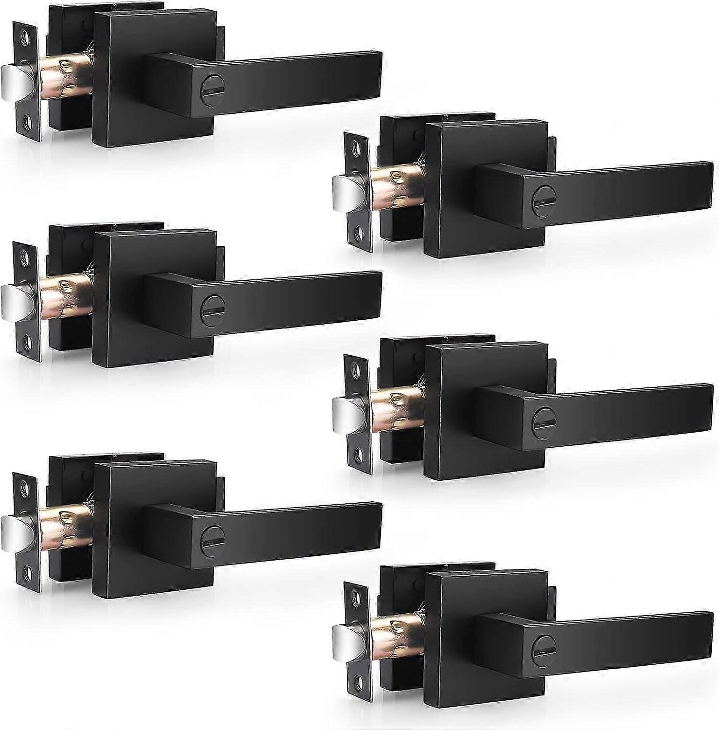 Black Square Privacy Door Levers, Keyless Bed/Bath Lockset 6 Pack SZRH A-D