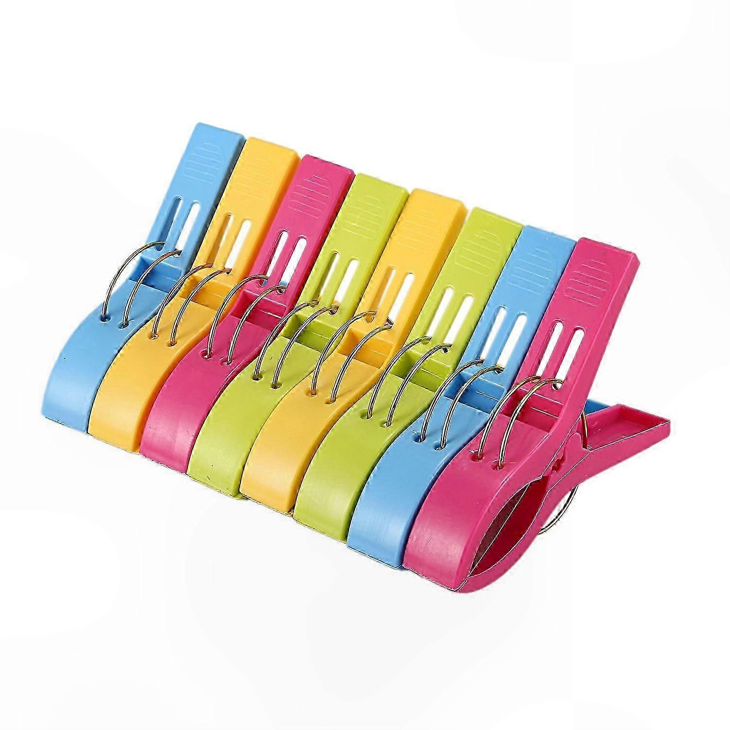 Set of 8 Large Vibrant Plastic Towel Clips for Beach Loungers, Assorted Colors