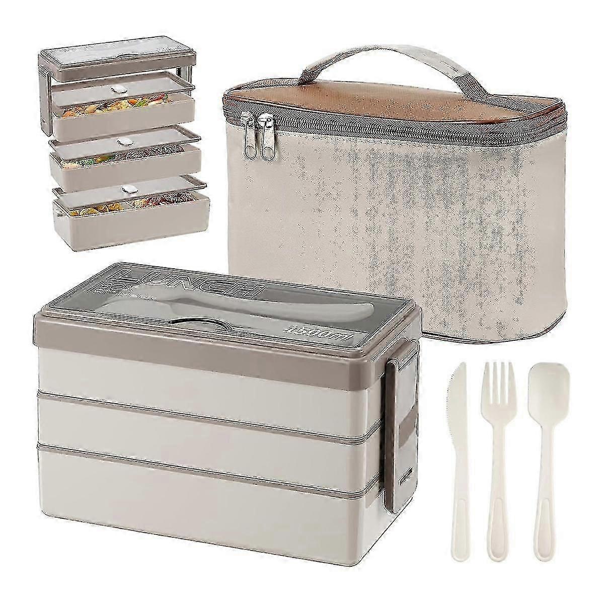 1500ml Bento Box With Bag - 3 Layer Lunch Box With Cutlery Set, 4-in-1 Meal Prep Container Box With