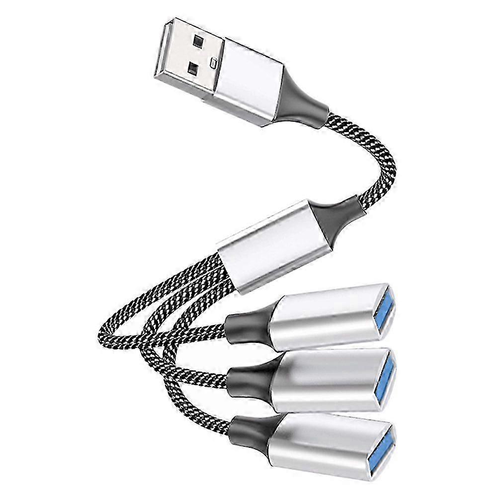 USB 3-Port Hub Splitter Cable with Power Adapter for Multiple Device Charging