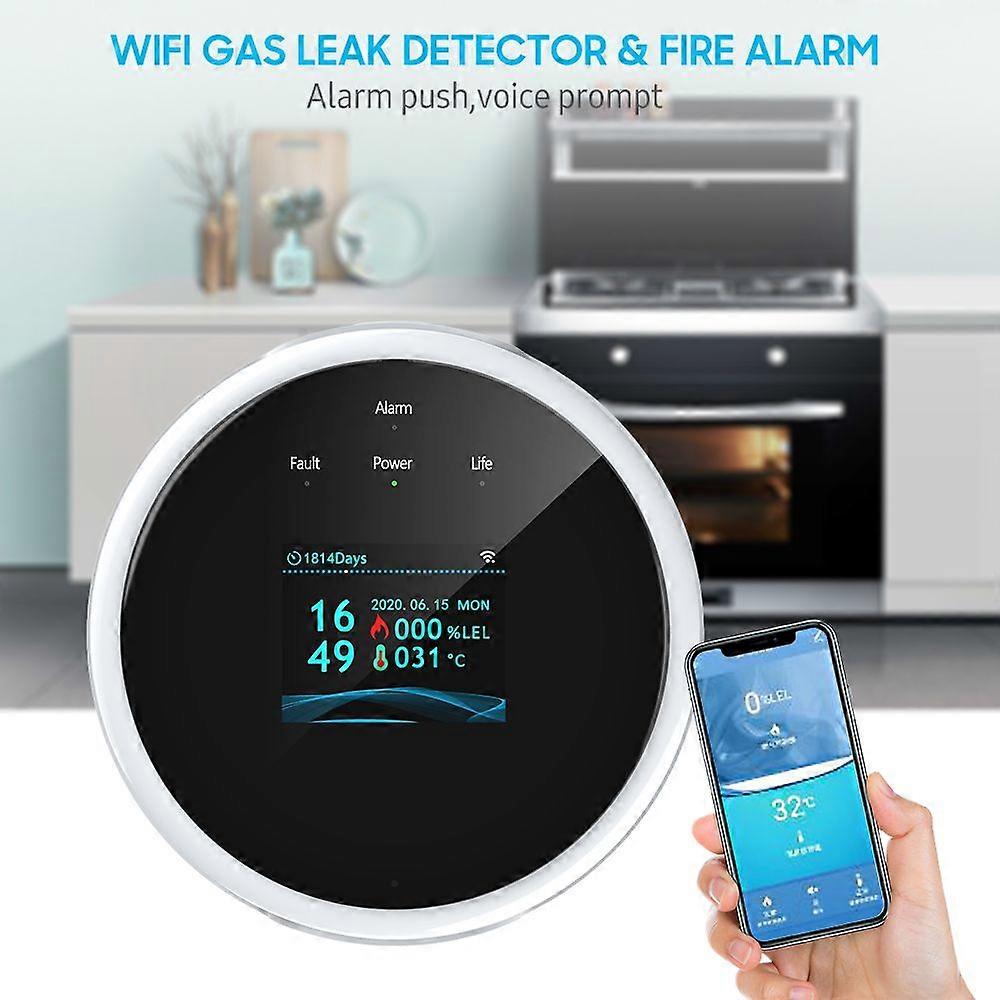 Wifi Gas Leak Detector and Fire Alarm LCD Display Wall Mounted APP Control Smart Wi-Fi Natural Gas/ LPG Tester Methane Alarm Buzzler with Sound & Ligh