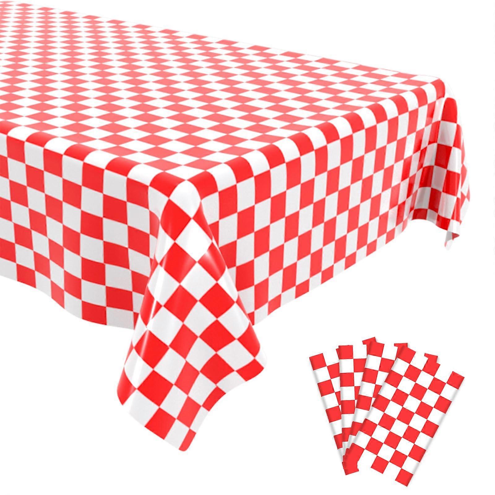 4 Pack Disposable Plastic Checkered Tablecloths Red and White 54 x 108 Inches Waterproof Rectangular Picnic Covers
