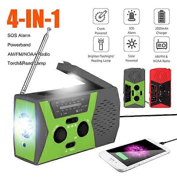 Emergency Hand Crank Radio with 3 LED Flashlight AM/FM/NOAA Portable Weather Radio with 2000mAh Power Bank