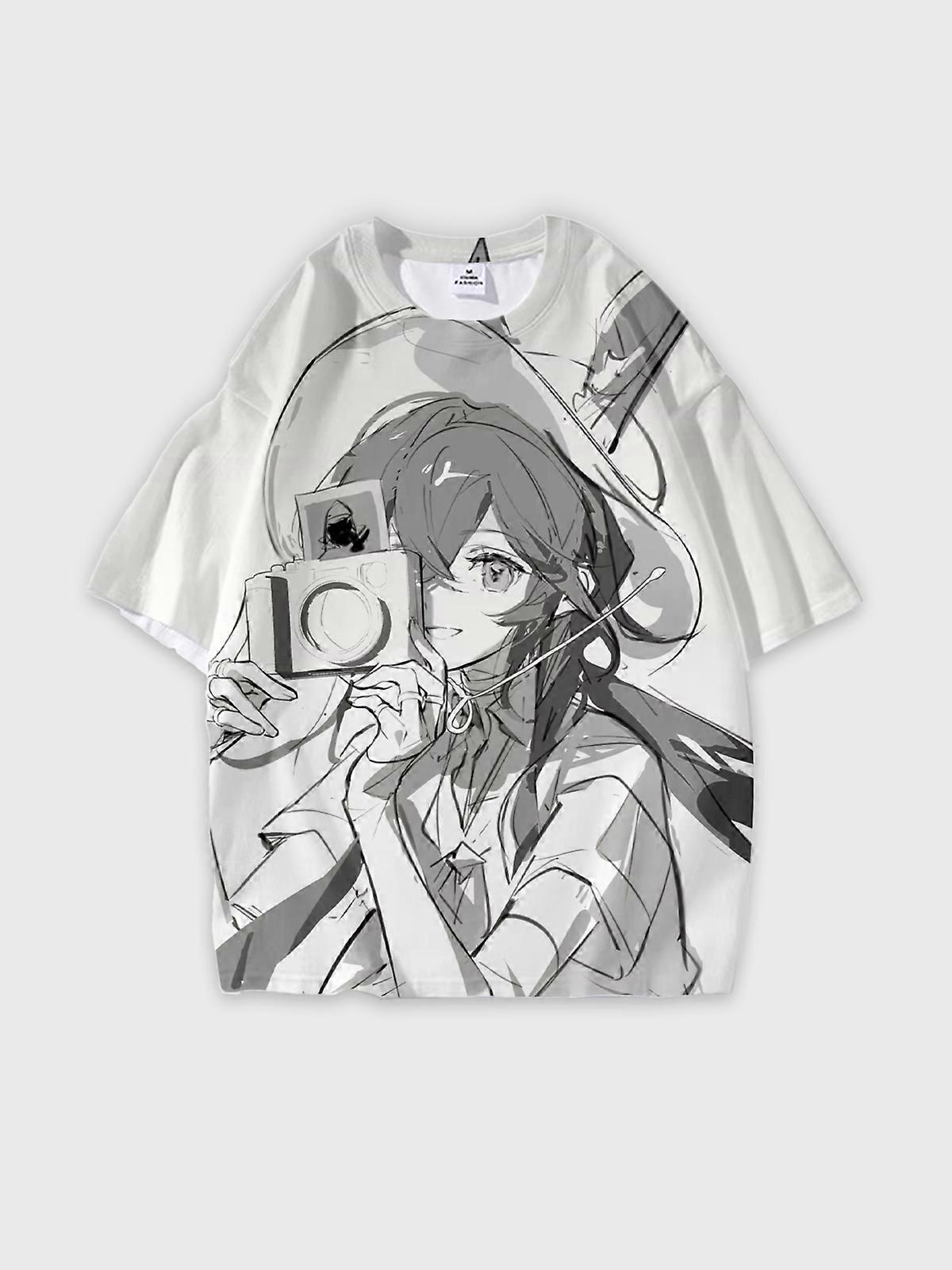 T-Shirt Round Neck, Loose Short Sleeve Pattern Graphic Tee, Unisex Summer Casual Top U2782