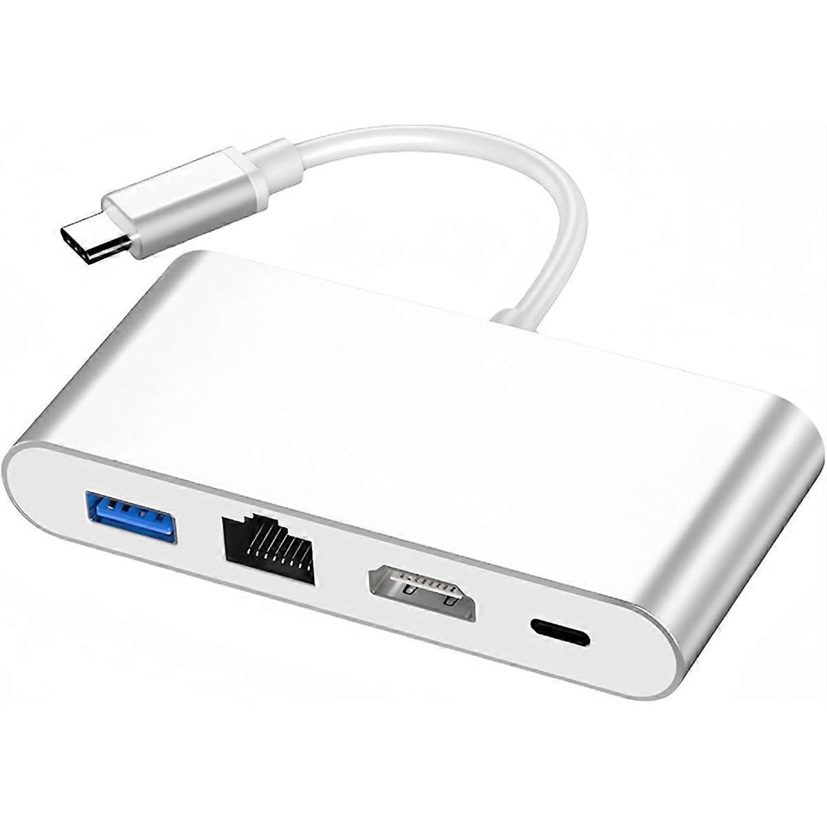 USB C Ethernet-multiportadapter, 4-i-1 USB C-hubb 100 Mbps Ethernet, USB 3.0-dataportar bärbar dator, PC och fler enheter