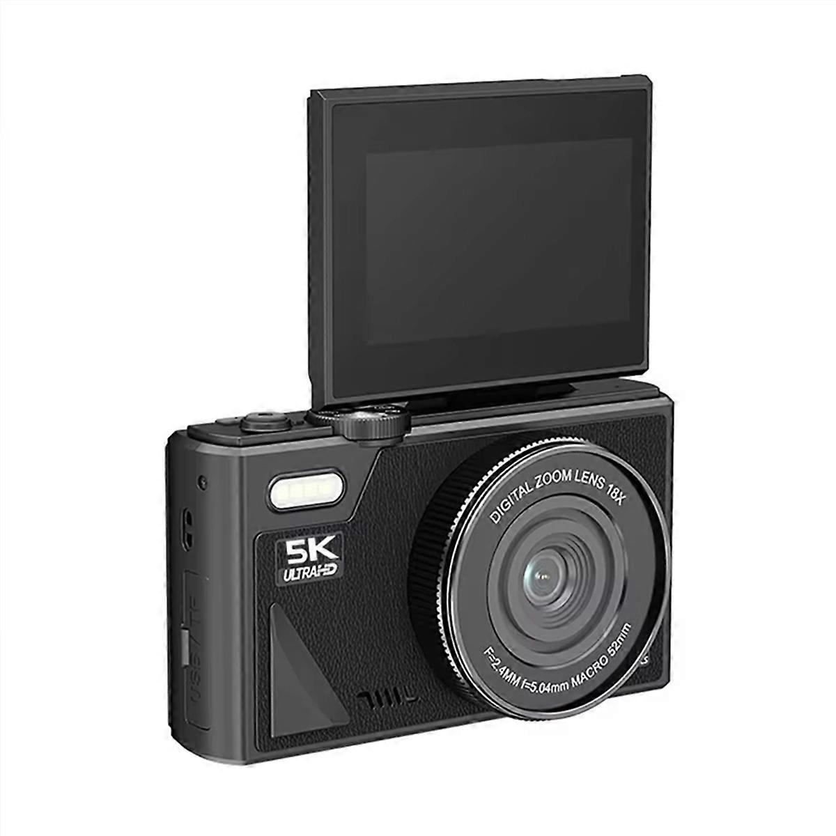Digital Photography Camera 5K 18X Digital Zoom Vintage Vlog Video Recorder 180 Flip Screen Selfile Cam Black