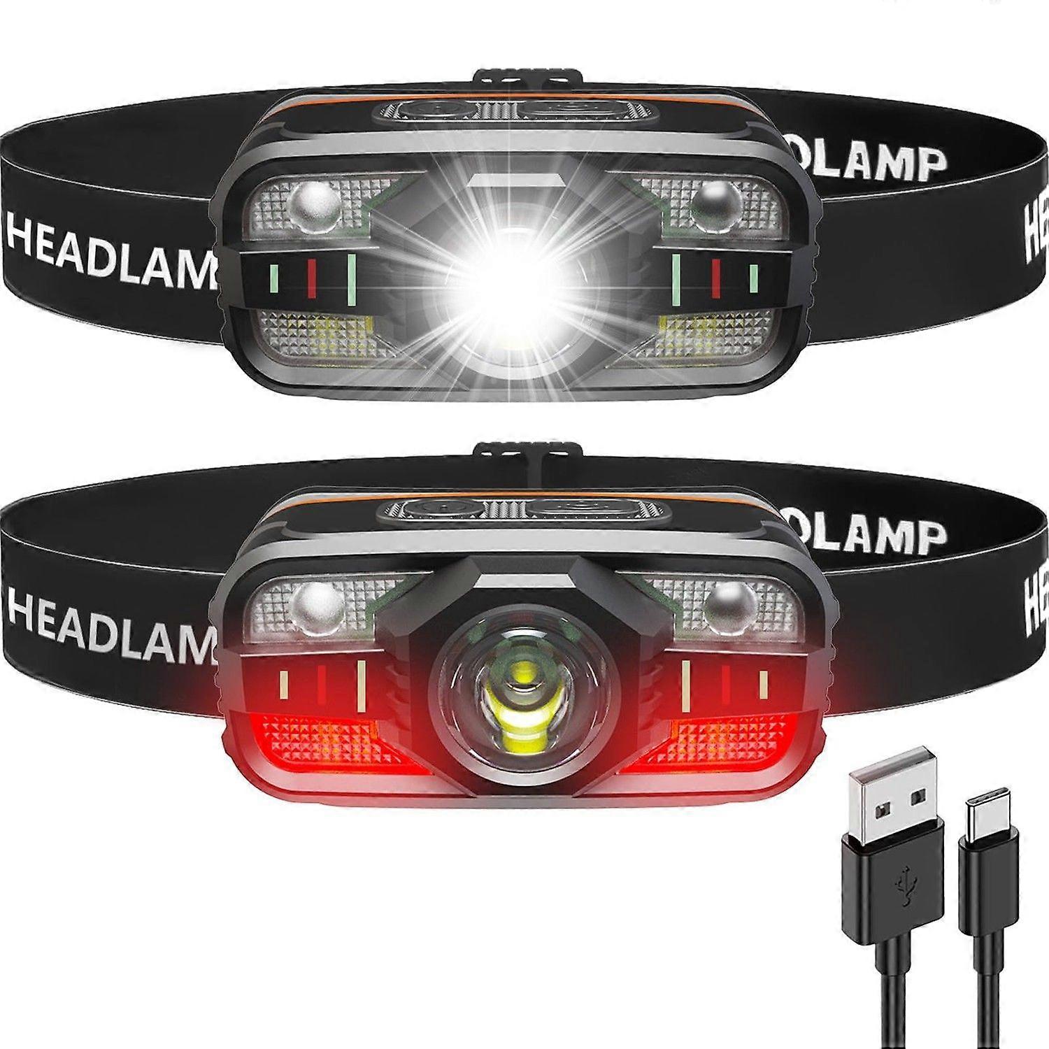 Headlamp Rechargeable, 2000 Lumen Ultra-Light LED Headlight with White & Red Light, Motion Sensor, 11 Modes, WateArproof, Adjustable Headband for Outd