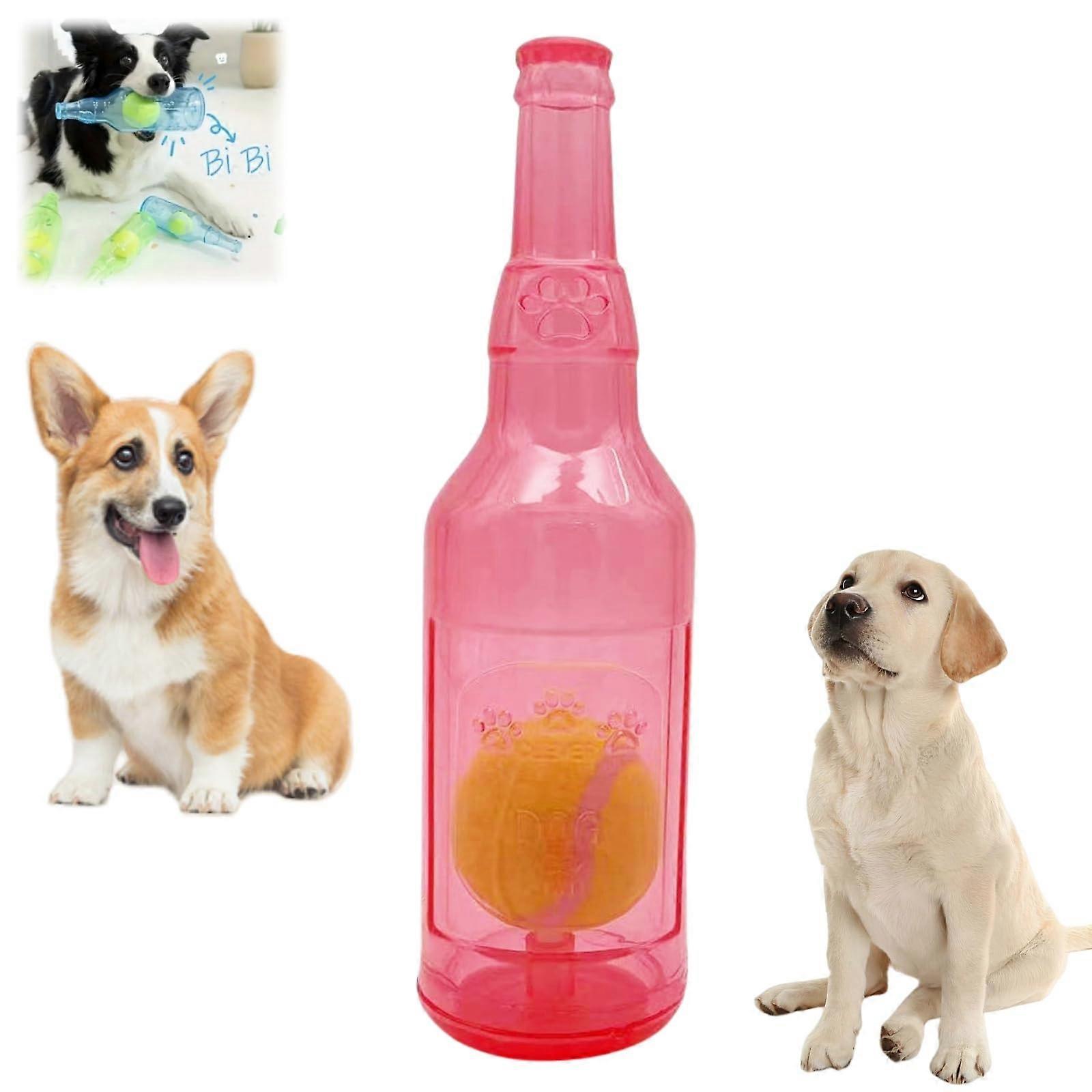 Crunch Play Bottle Toy For Dogs With Tennis Ball Squeaky Interactive BallInABottle Plastic Red