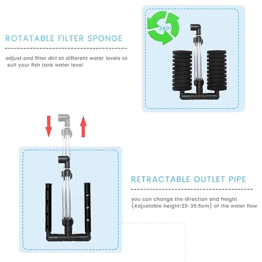 Air Driven Double Biochemical Aquarium Sponge Filter 23-35.5cm Black