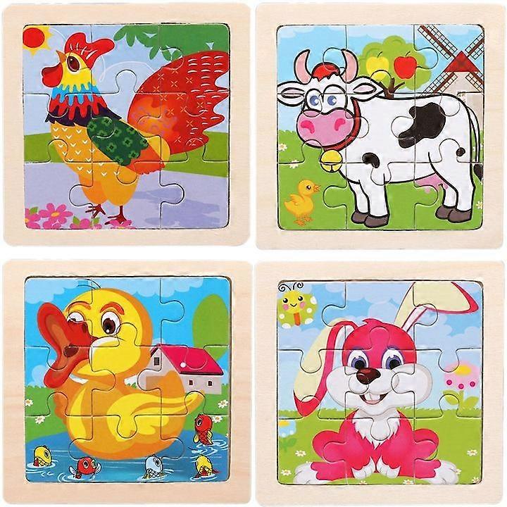 Wooden Puzzle Poultry Series, Happiness, 4 Styles, Multicolor