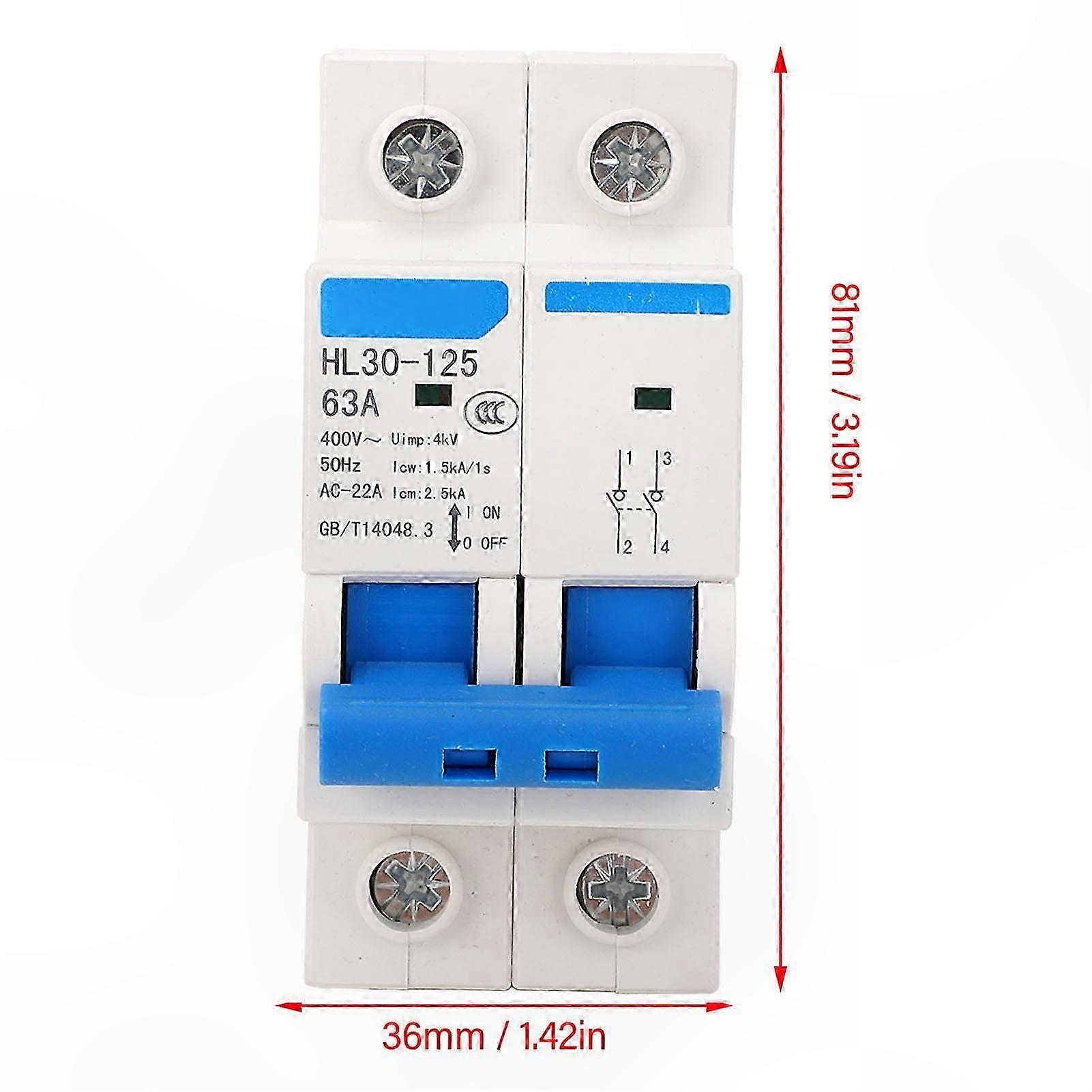 63A 400V Double Pole Isolator Switch with Shunt Release and PC Housing