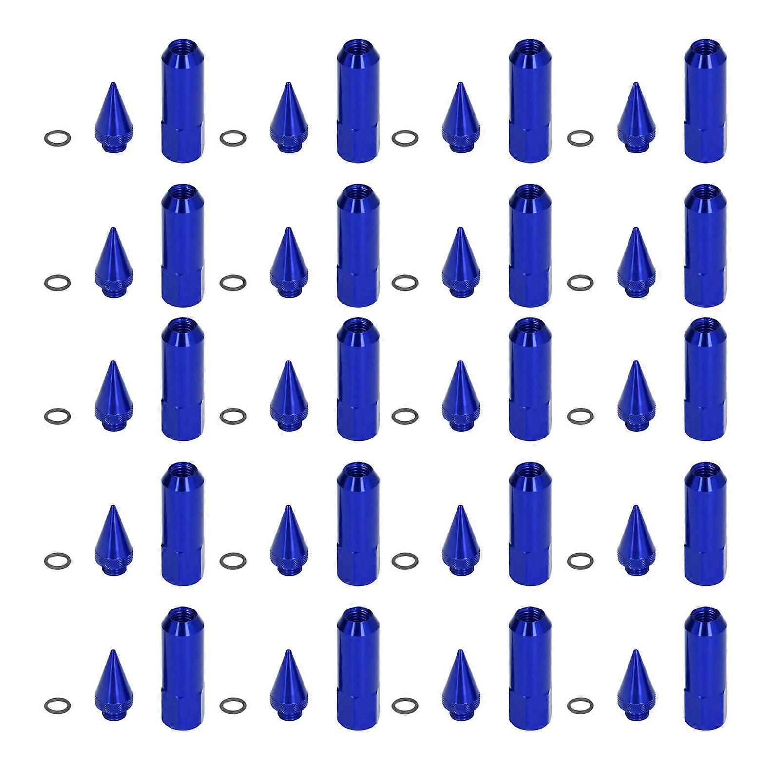 20pcs Universal M12x1.5 Racing Wheels Rims Lug Nuts 90mm Aluminium Alloy Spiked Nuts with Socket KeyBlue