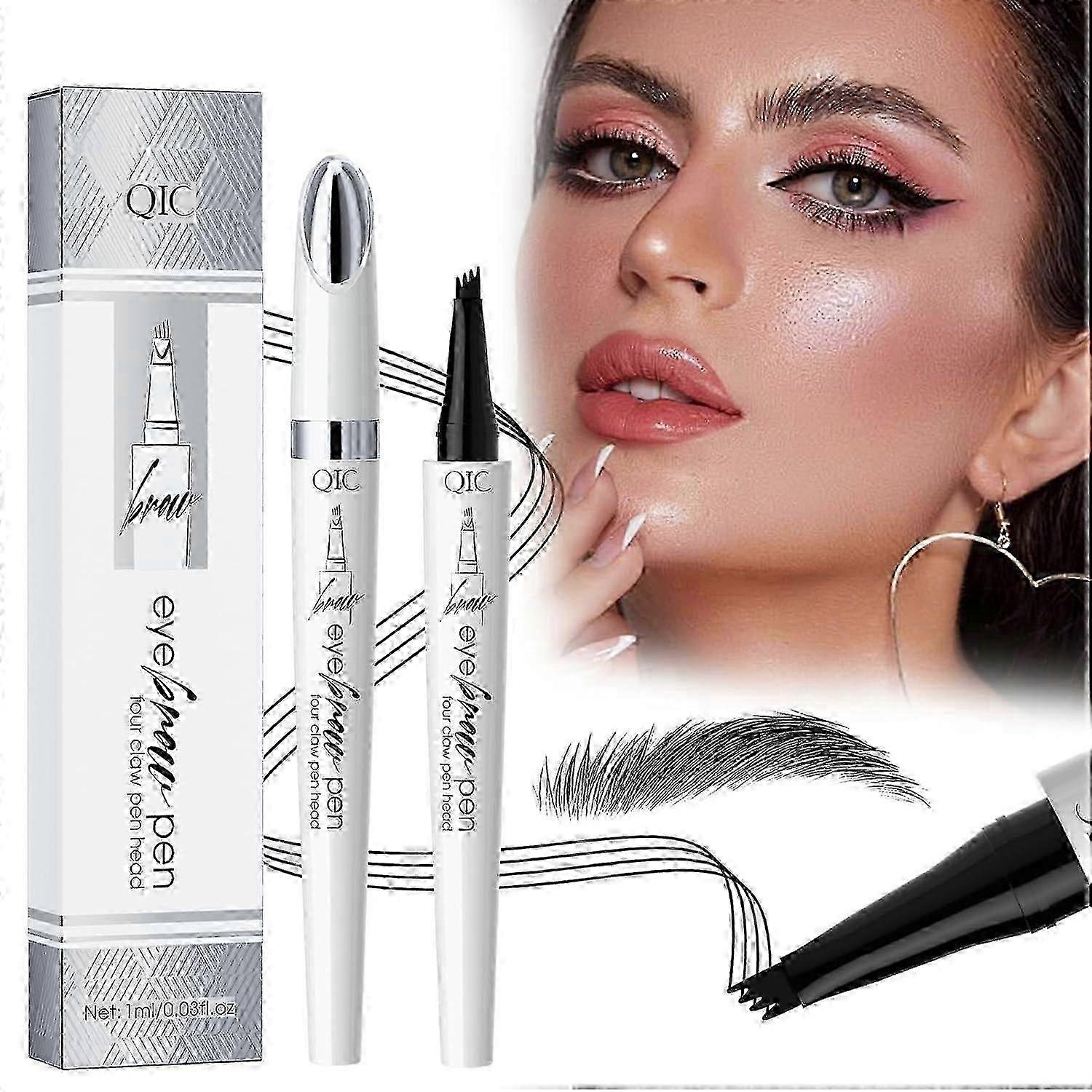 Waterproof Eyebrow Pencil, 3D Micro Eyebrow Pencil with 4 Fork Tip Applicator, Waterproof Eyebrow Pencil for Natural Eyebrow