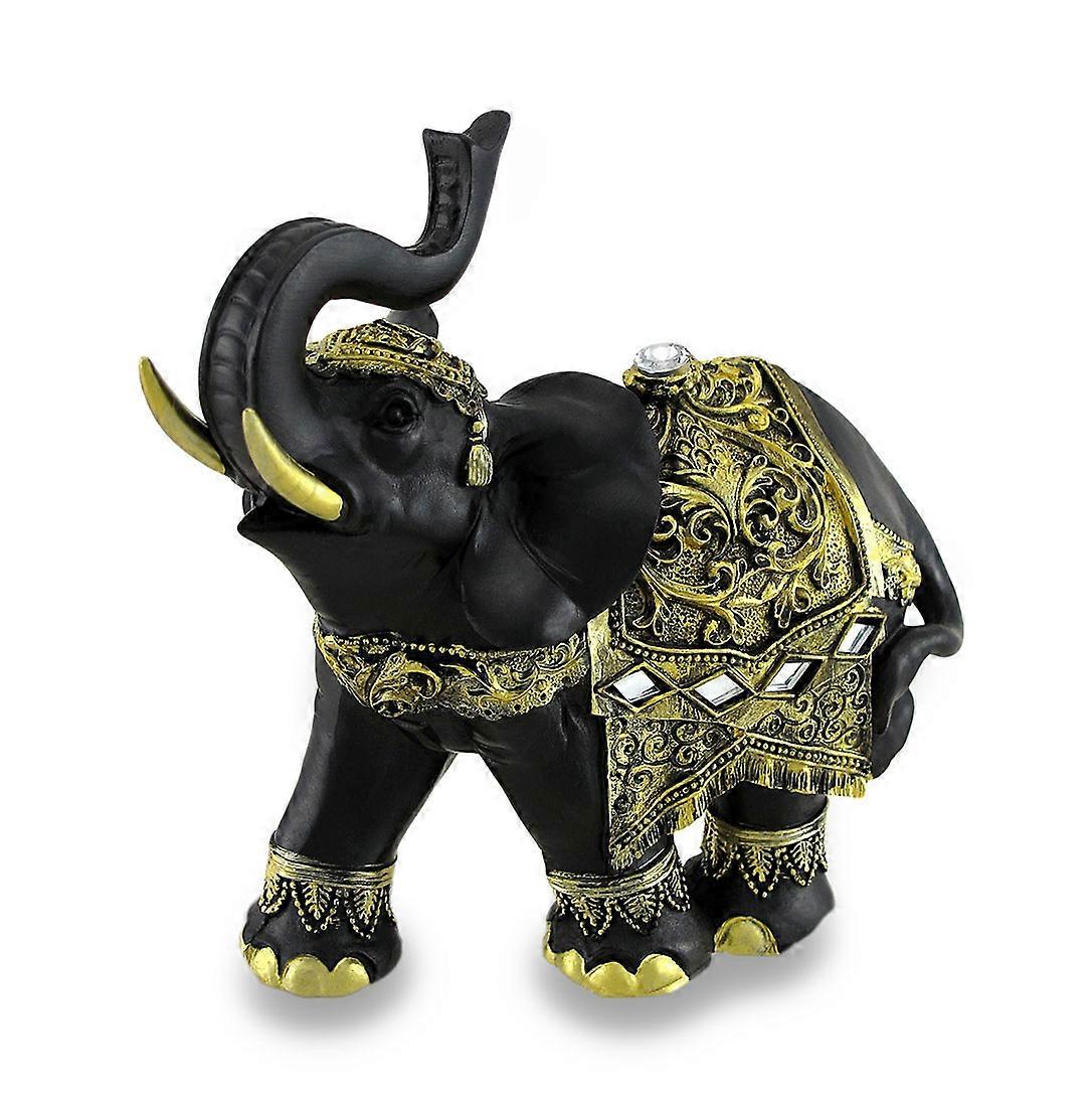Exotic Black and Gold Finish Trunk Up Thai Elephant Statue