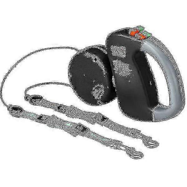 Laisse double pour chien noire, design rétractable pour promener deux chiens en toute sécurité et confortablement