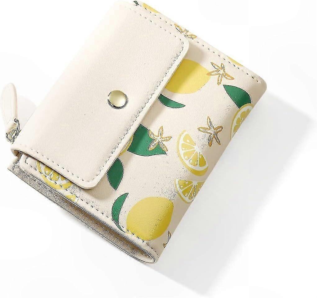 Small Trifold Wallet with Lemon Print Zipper Pocket Coin Pouch (Pink)