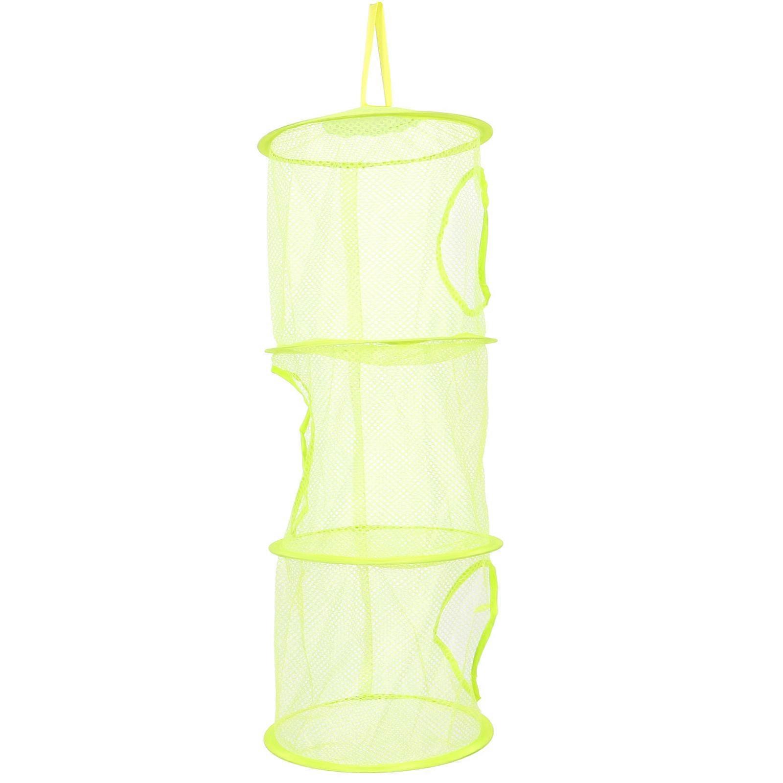 Mesh Hanging Storage Bag for Clothes Storage 3 Compartments Green Color