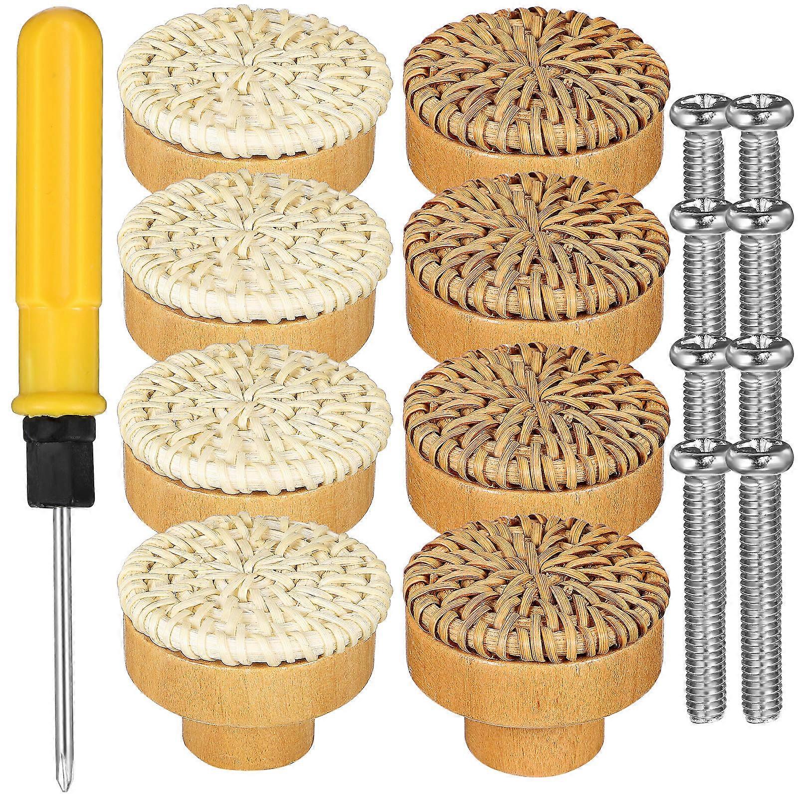 Rattan Drawer Knobs for Drawer Use 2Sets with Matching Screws and Driver