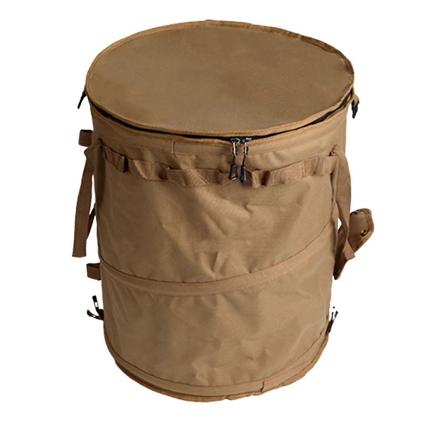 Pop Up Garden Trash Can Reusable Foldable Bin For Garden Collapsible Outdoor Recycling Bin Wolf Brown