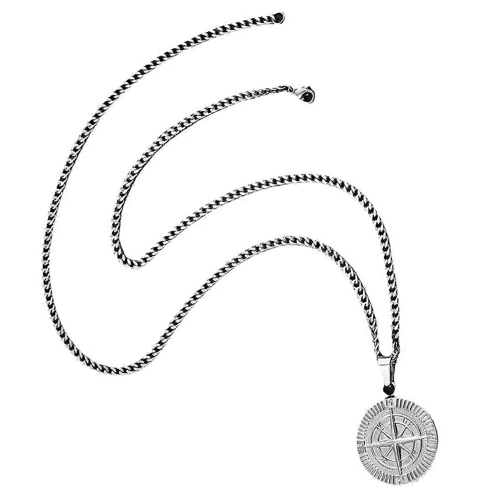 Compass Pendant Necklace Choker for Travel Guidance and Symbolic Motivation in Silver Material 1Pcs