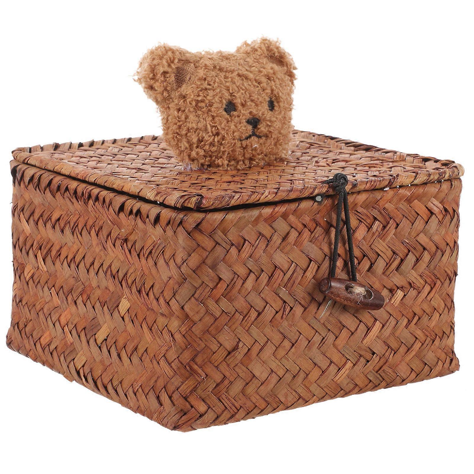 Seagrass Basket Storage Basket for Organization 2Pcs with Lids in Light Brown