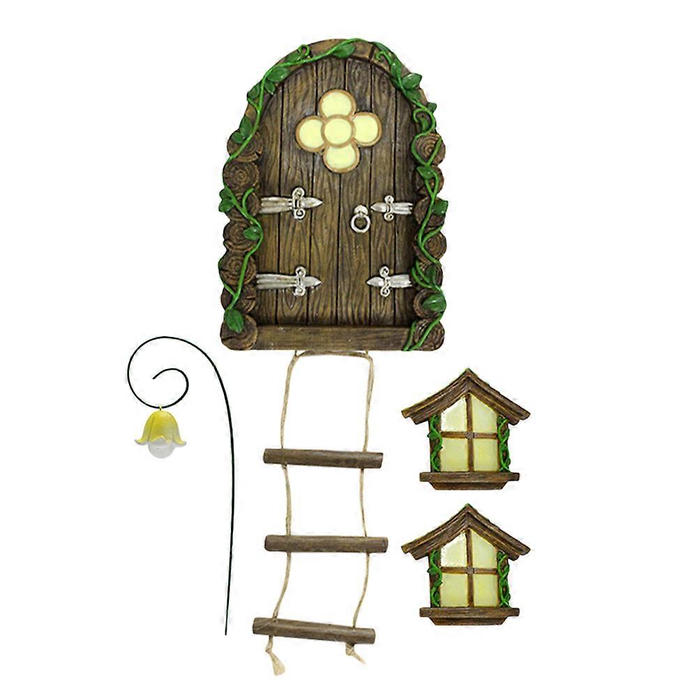 Miniature Tree Resin Crafts Fairy Door And Window Set For Garden Lovers Autumn And Winter 5 Sets