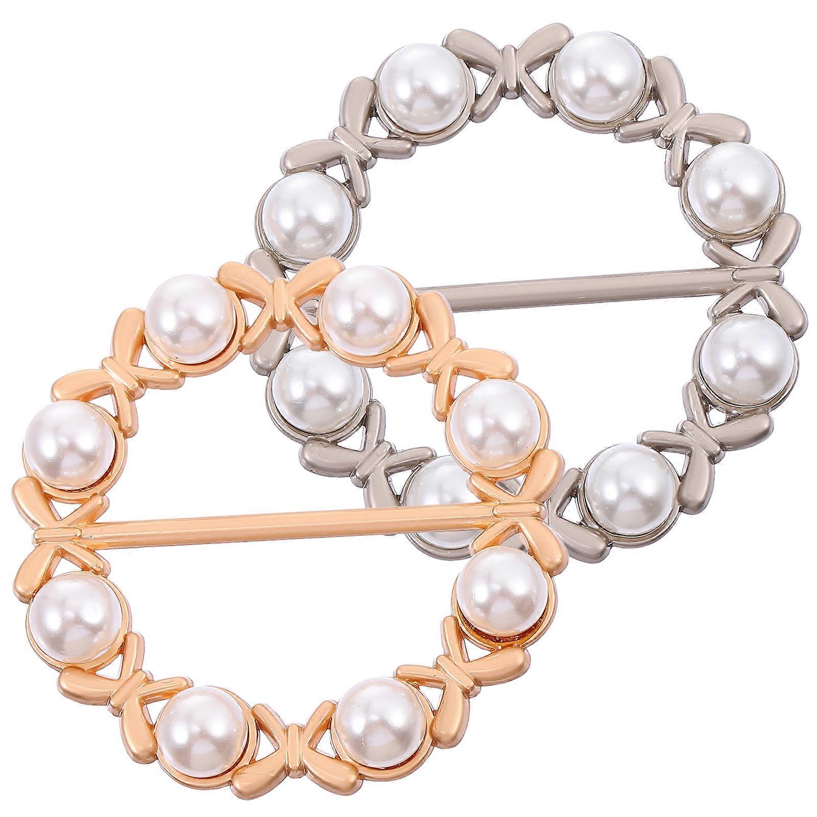 2Pcs Assorted Color Round Scarf Clamp Decoration Zinc Alloy Buckle For Women Various Occasions