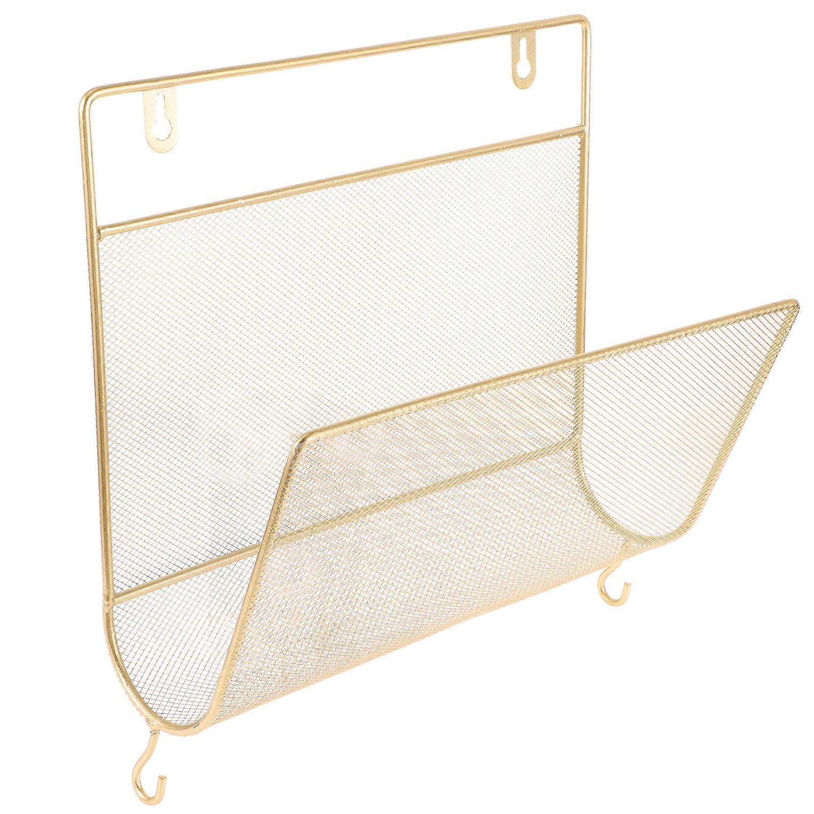 Iron Art Magazine Rack Wall Mounted for Home 2Pcs Golden Book Storage Shelf