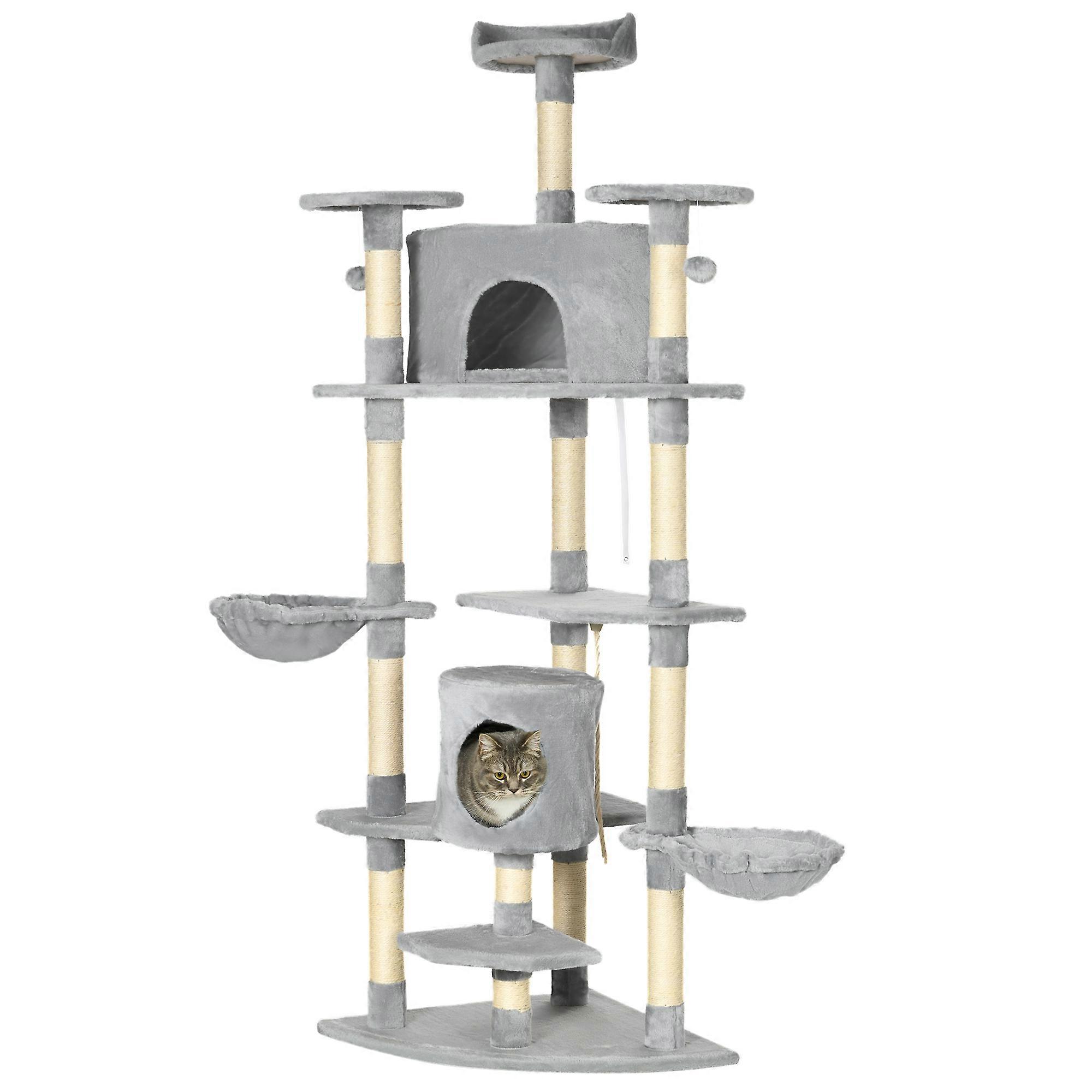 XXL Cat Tree 200 cm Caves Hammocks Stable Large Cats Gray