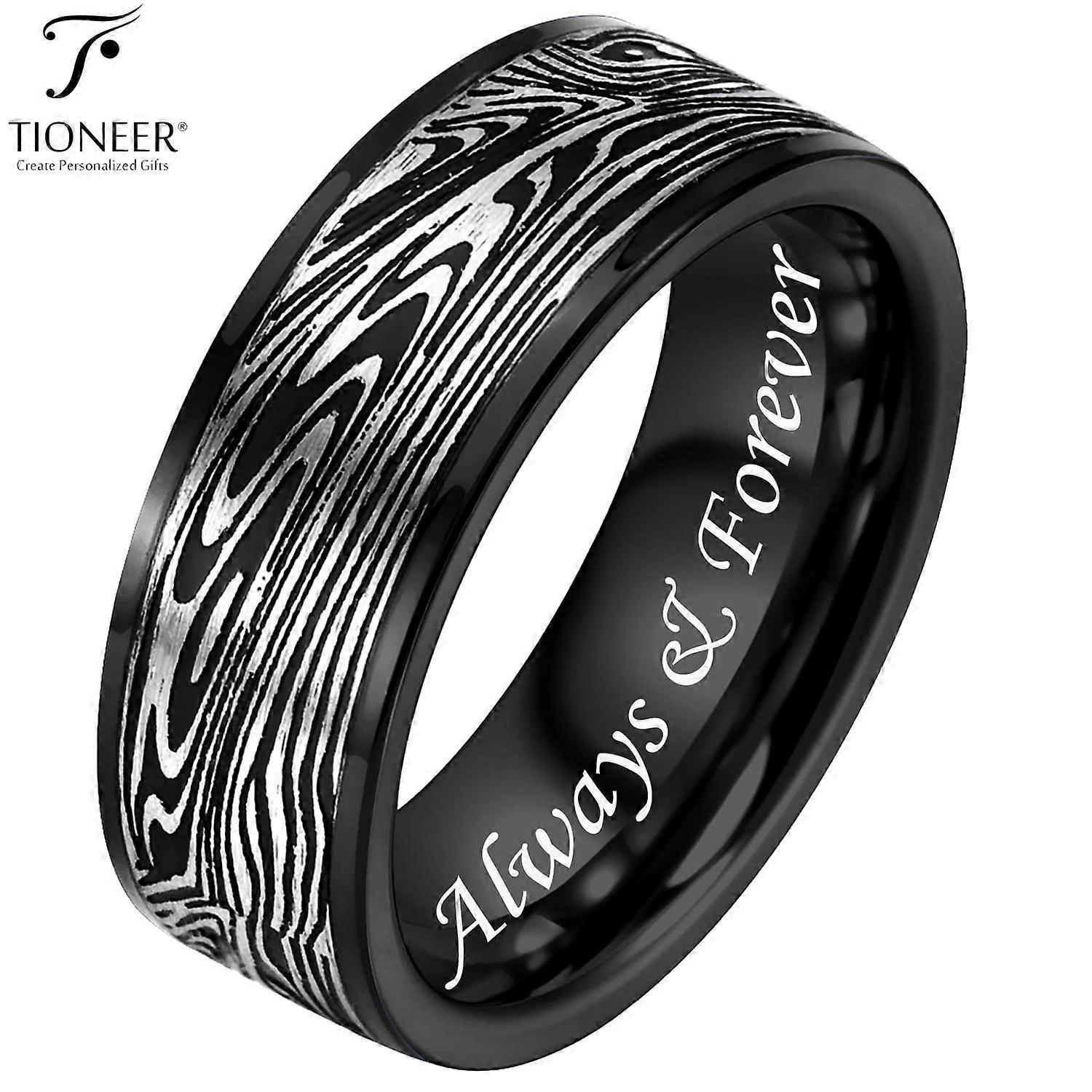 Tungsten Carbide Band w/ Flowing River Damascus Design 8mm Ring in Black or Blue