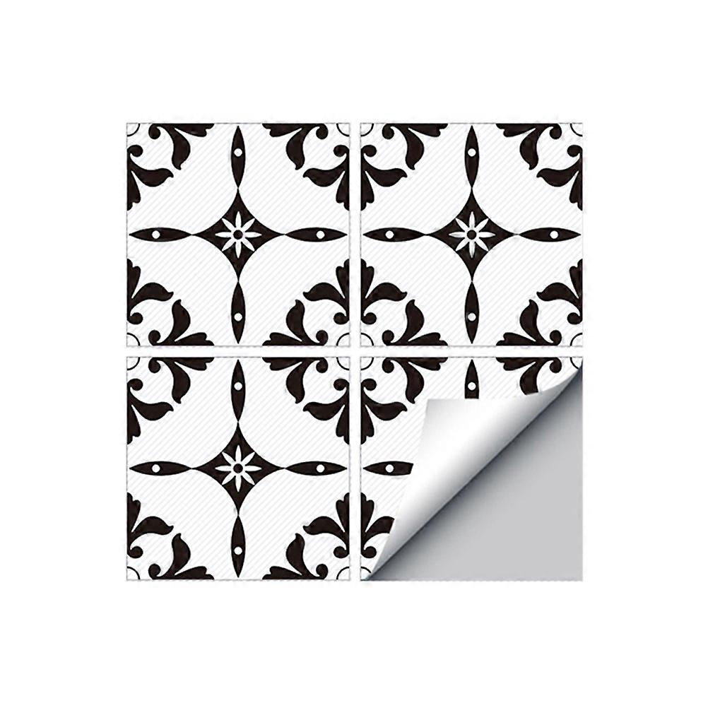 Tile Stickers DIY Diagonal Printed for Wall Decoration 8Pcs Black Flower