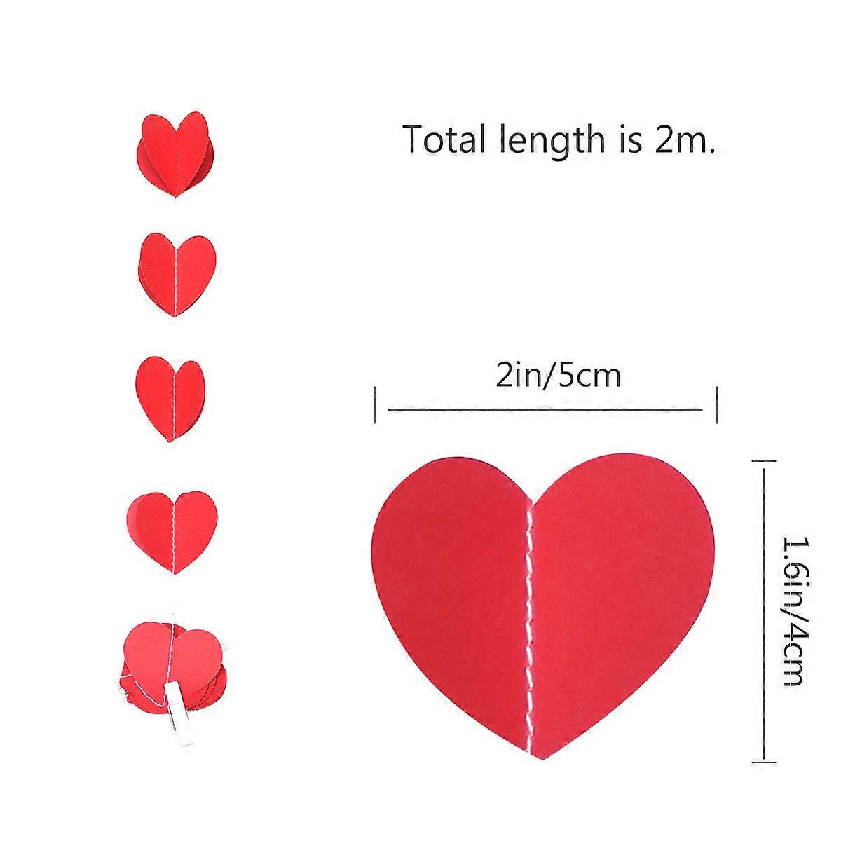 2M Heart Shape Paper Garland 2Pcs For Wedding Ceremony And Home Decoration In Bright Red