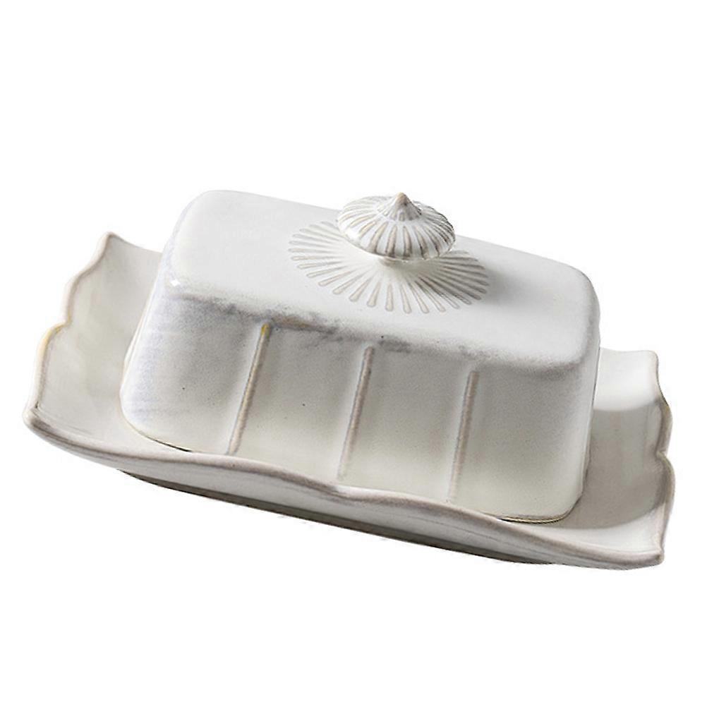 Butter Storage Tray with Lid Ceramic Food Storage Keep Fresh Rectangular 1Set