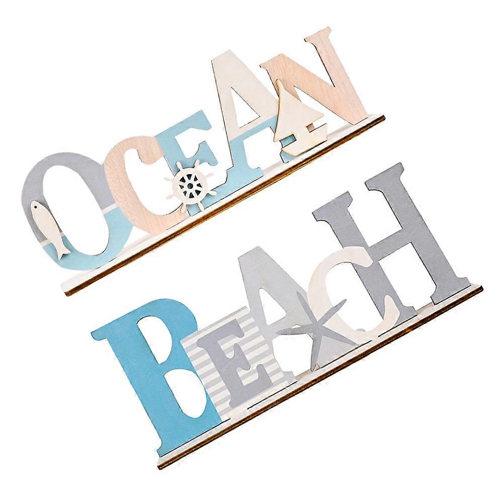 Assorted Color Mediterranean Style Wooden Ocean Sign for Decor 2Pcs