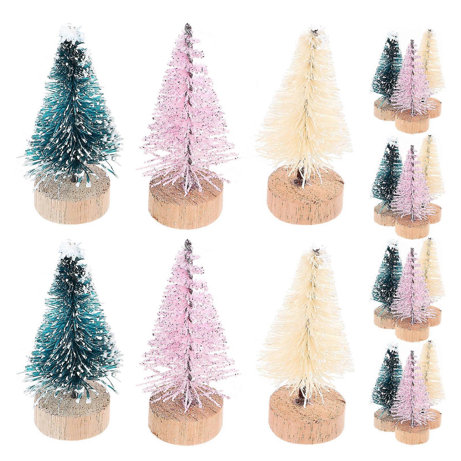 Mini Pine Trees Wooden Base for Decoration 144Pcs Small Decorated Xmas Trees