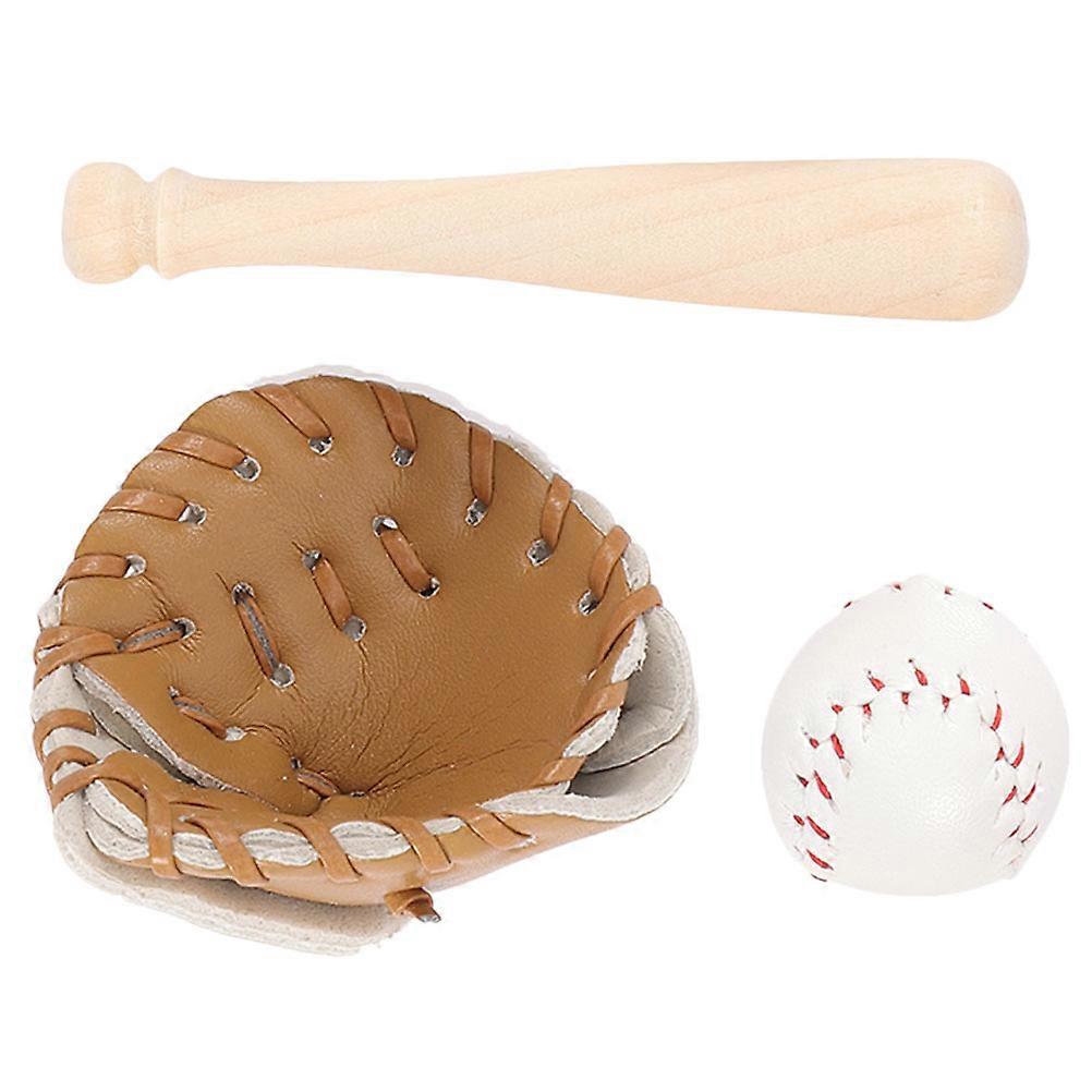 Mini House Baseball Kit Wood for Decoration 2Sets Miniature Baseball