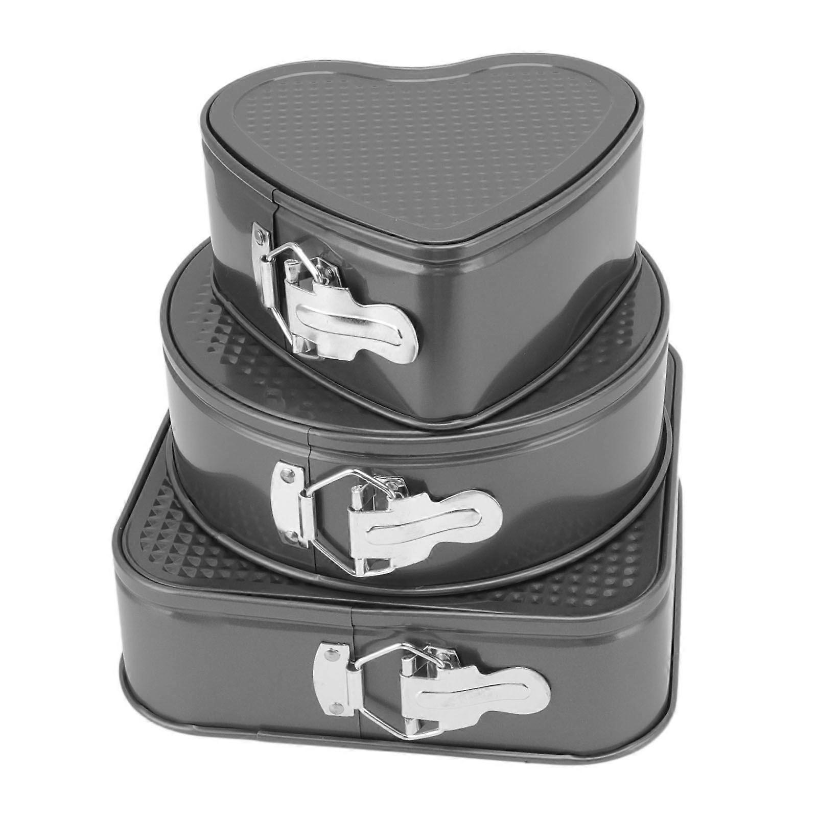 3Pcs Cake Pan Set Carbon Steel Round Heart Square Shape Easy Release Double Coating Springform Pan Set for Kitchen 18/20/22