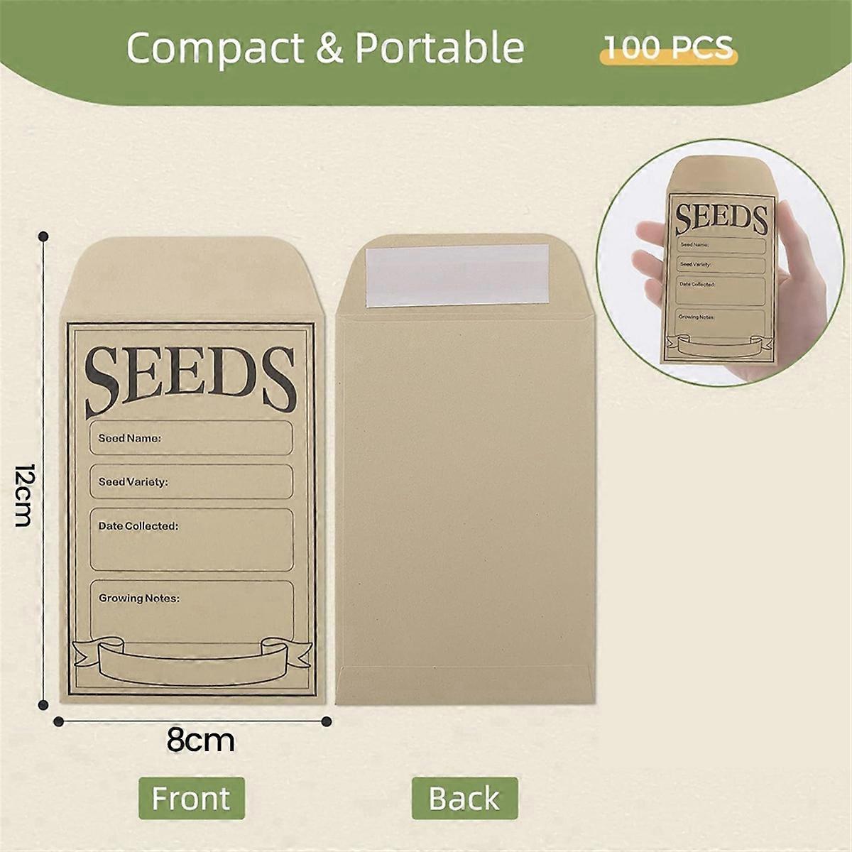 100PC Seed Packets Envelopes: Self Sealing Kraft Small Seed Envelopes