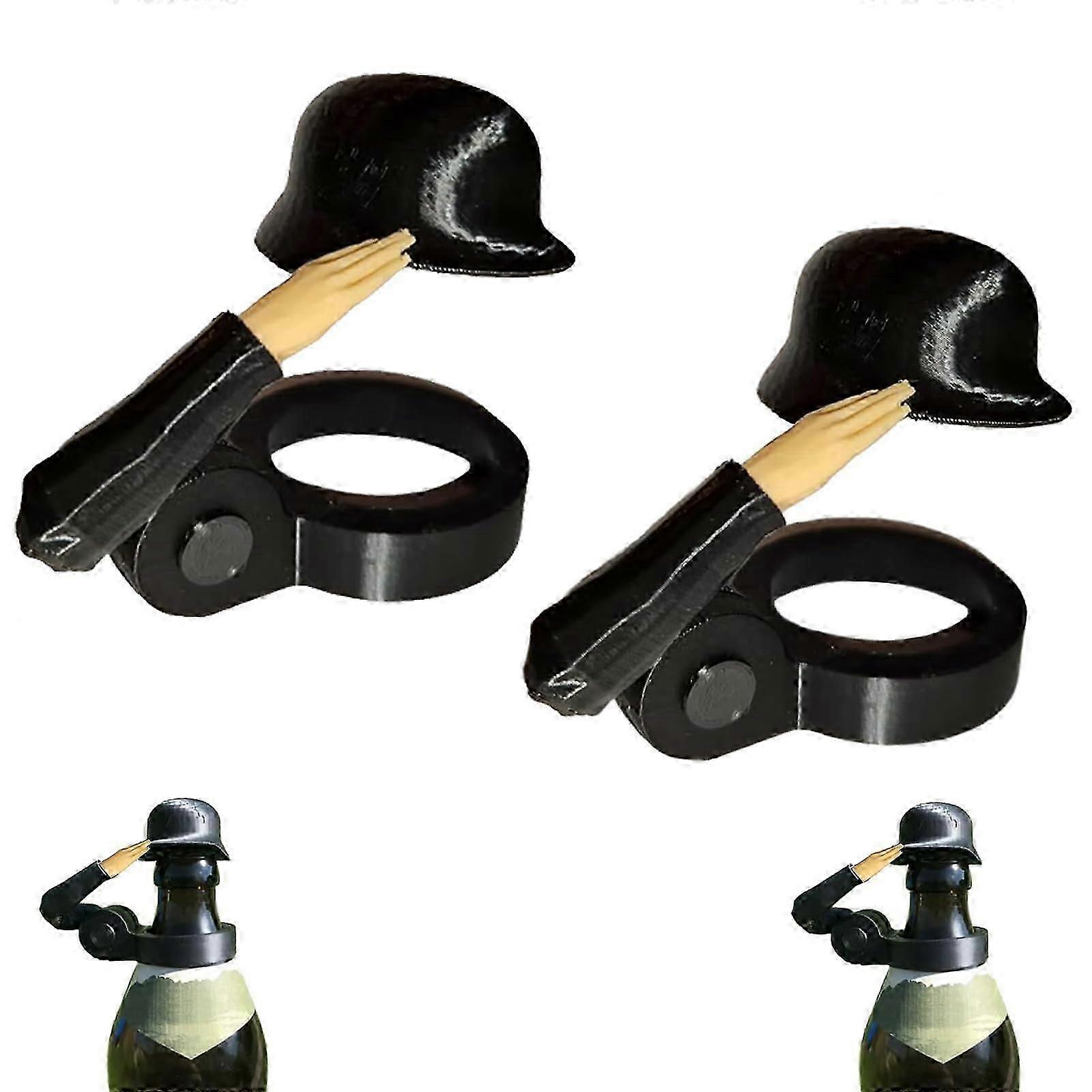Soldat Salute Flaschenverschlüsse, Lustiger Salute Soldat Helm, wiederverwendbar (2er Pack) Schwarz