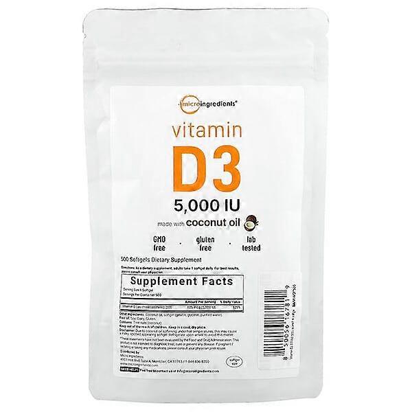 Micro Ingredients, Vitamin D3 , 5,000 IU, 500 Softgels
