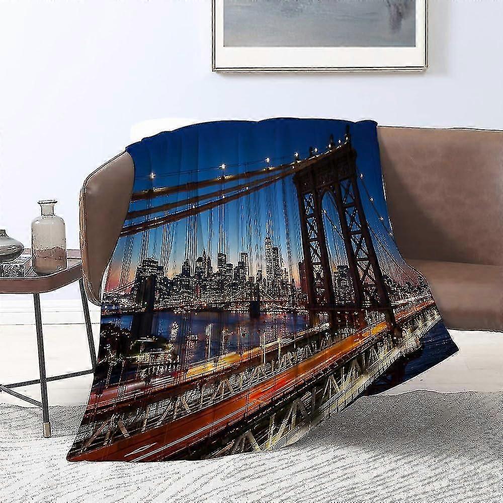 Blanket Flannel Blankets,sunset At Brooklyn Bridge River Famous Touristic Attractions Large Modern,throws For Sofa Fluffy Blanket Bed Throw F Bedroom,