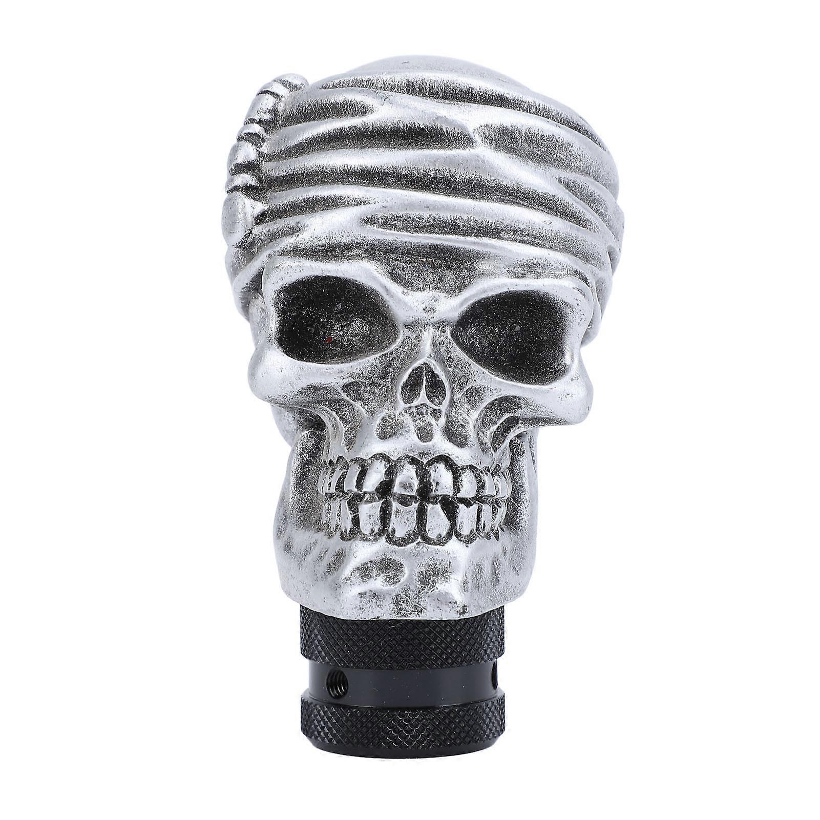 Skull Head Gear Shift Knob with 3 Adapters Resin Cool Looking Shifter Knob for Speeds 4 6 MT AT Silver 