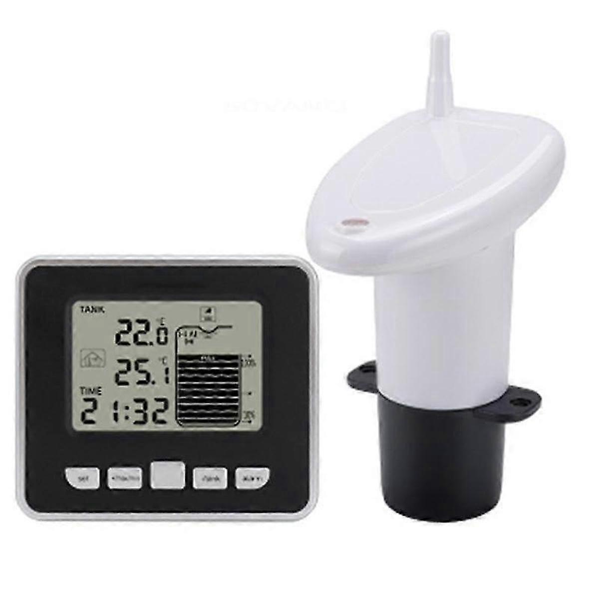 Wireless Ultrasonic Water Tank Liquid Level Meter with Temperature Sensor Water Level Time Display Low Battery Indicator