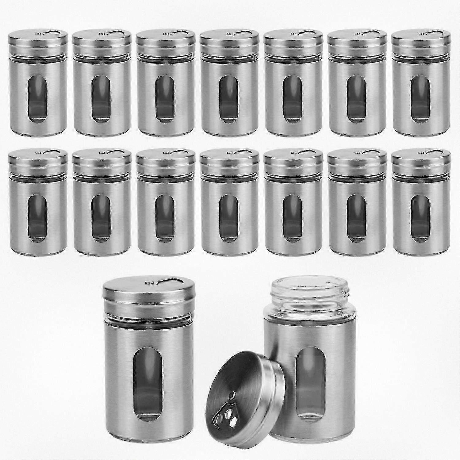 16-Piece Stainless Steel Spice Container Set with Transparent Lid for Salt and Pepper
