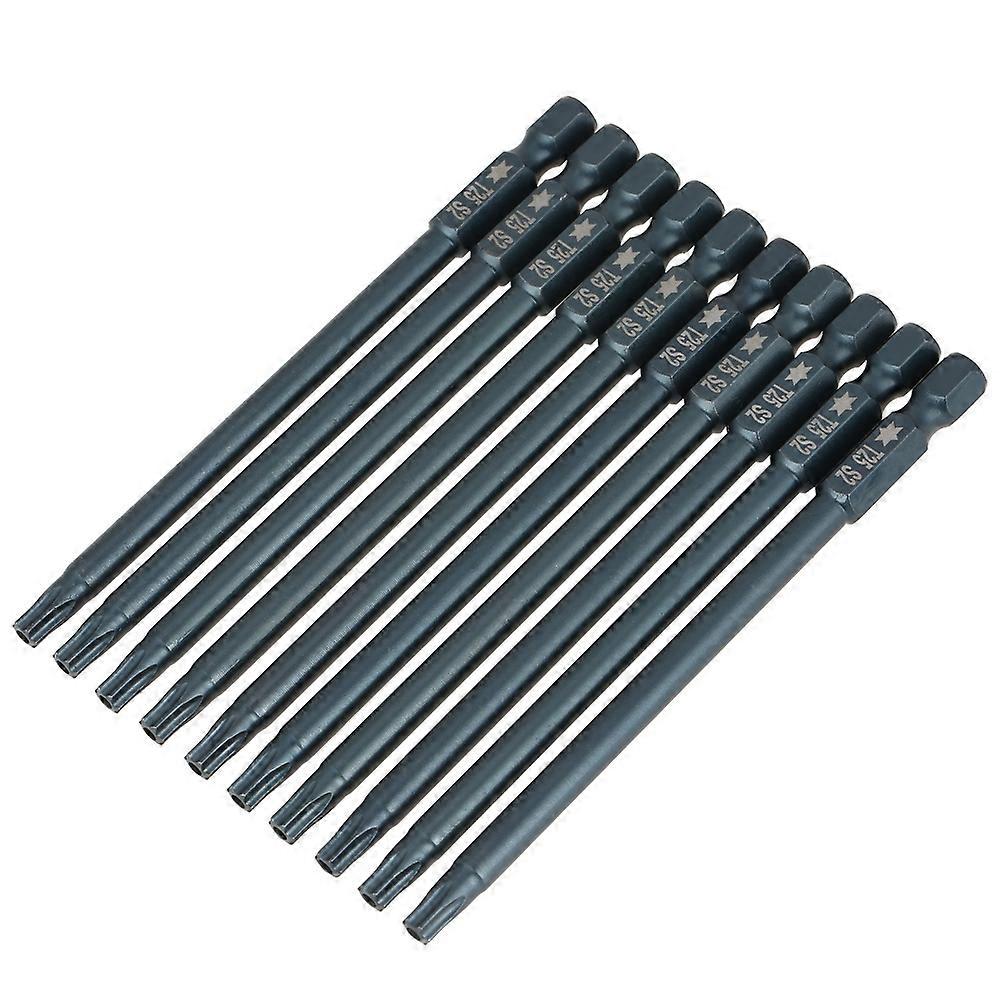 10 pcs 100mm 1/4" Hex Shank T25 Magnetic Security Star Head Screwdriver Bits Kit