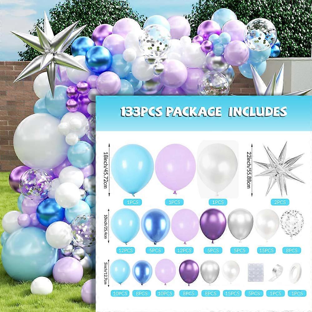 133pcs Frozen-themed Balloon Garland Set, Suitable for Birthday Parties, Winter Event Celebrations and Holiday Celebrations