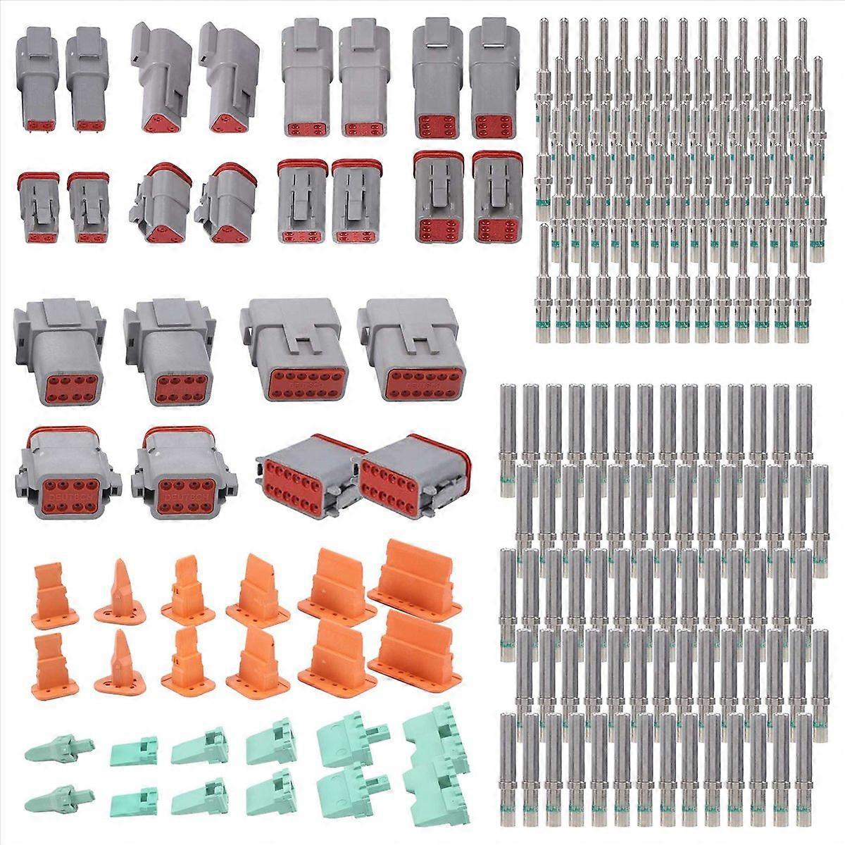 188PCS Deutsch DT Gray Connector Kit with 16 Solid Contacts in 2,3,4,6,8 and 12 Pin Configurations,A